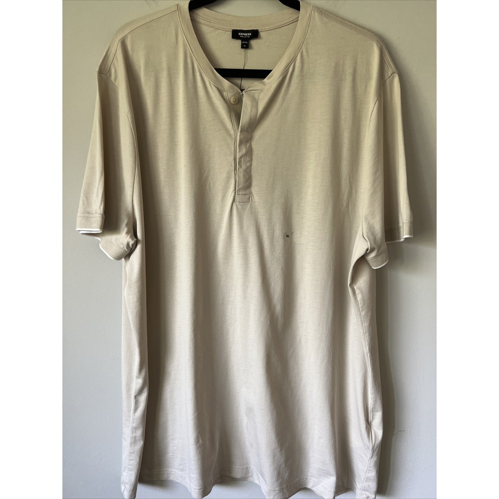Express Men's Tipped Perfect Pima Cotton Henley Shirt NWT Size XL Beige